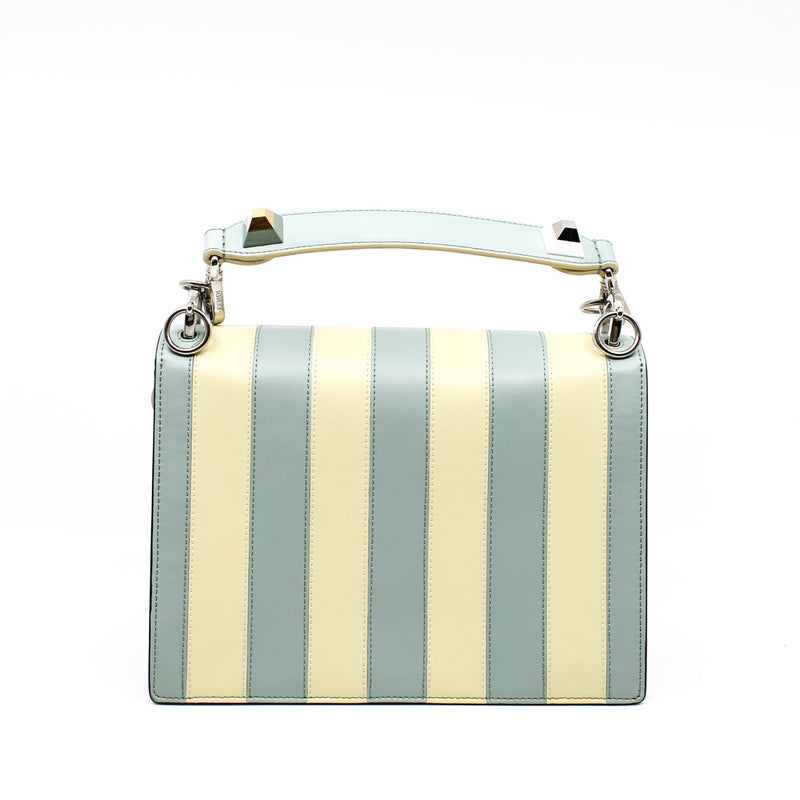 side bag blue yellow stripe pink round missing strap