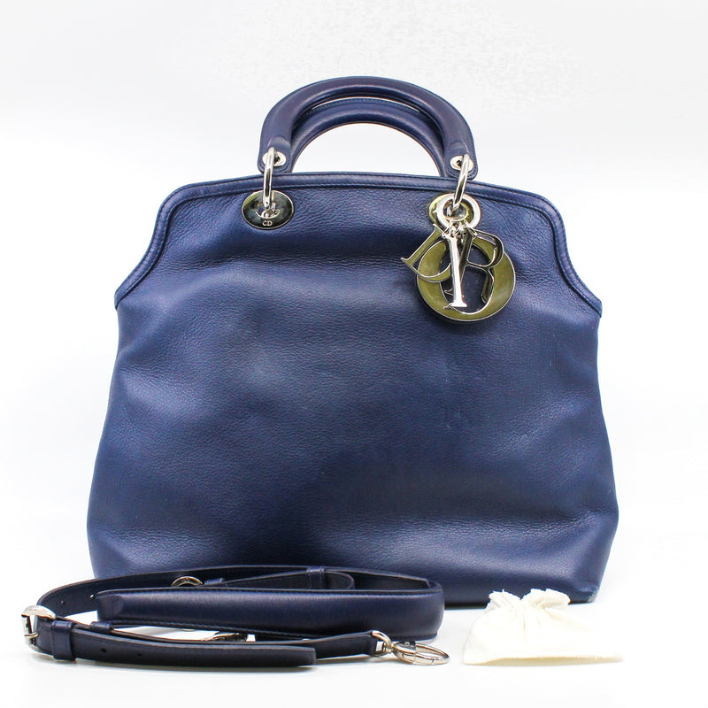 Medium Granville In Blue Calfskin Leather Handbag PHW With Strap - L'UXE LINK