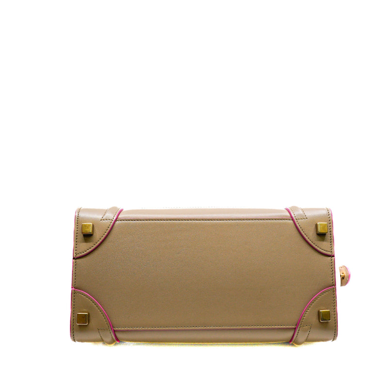 Micro Luggage Drummed Calfskin Dark Beige/Pink Handbag GHW - L'UXE LINK