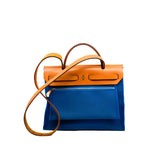 thumbnail herbag 31 in blue fabric/ brown leather stamp X PHW