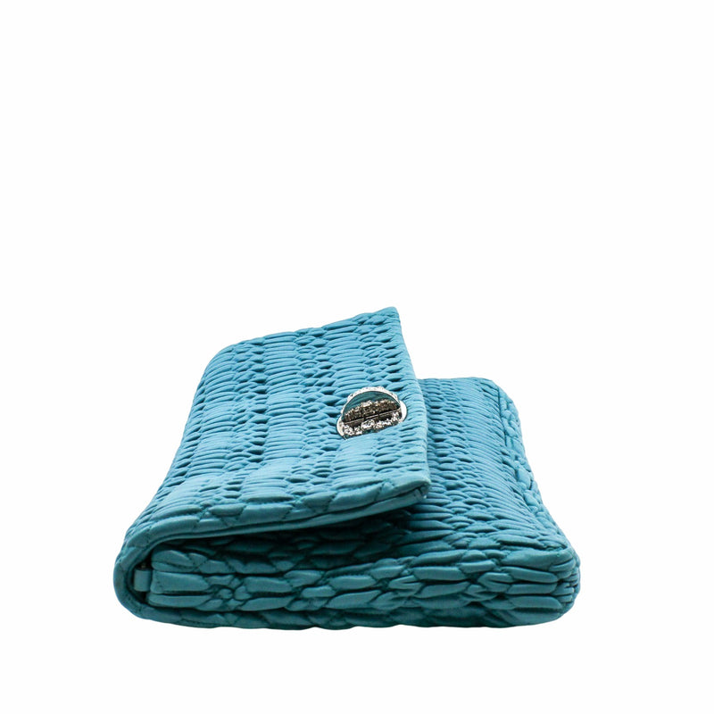 Crystal Clutch Large Matelasse Leather  blue phw - L'UXE LINK