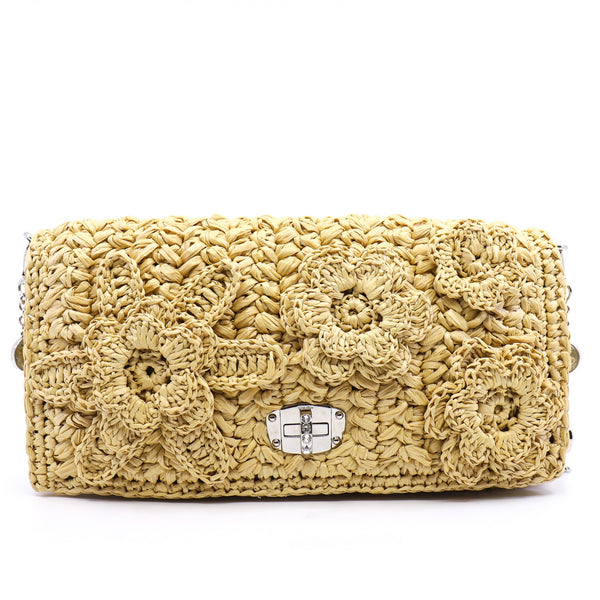 tweed crossbody crystal chain bag  in Straw phw - L'UXE LINK