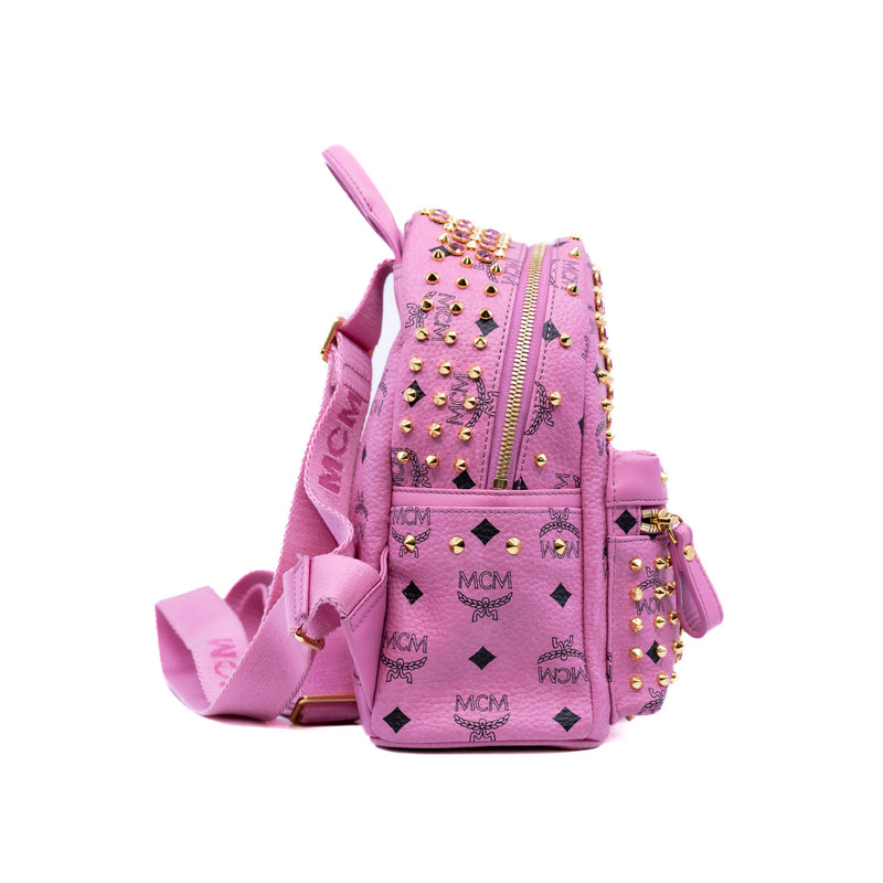 mini backpack with crystal/ studs in leather pink ghw - L'UXE LINK