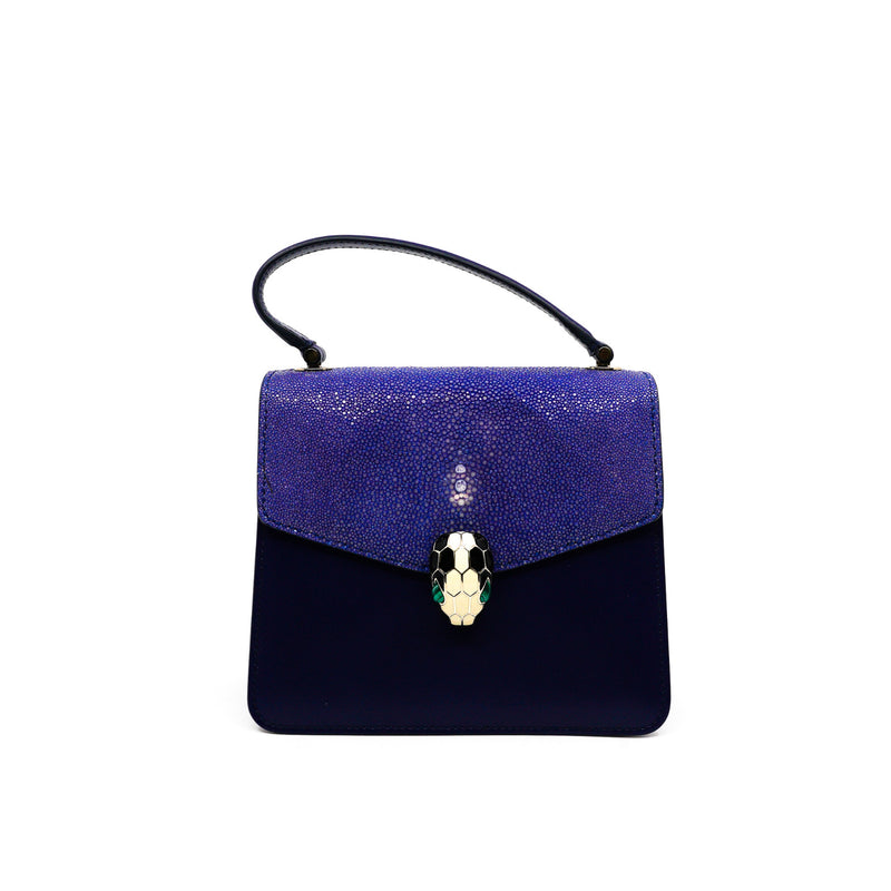 small serpenti top handle flap bag in stingray navy