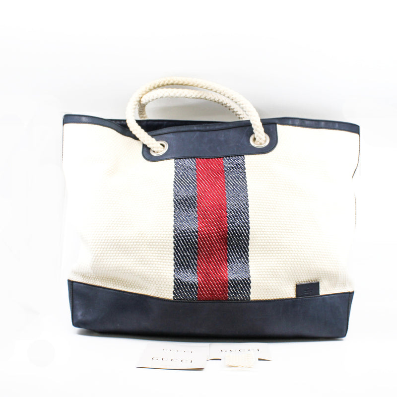 fabric tote large in fabirc white/red/blue
