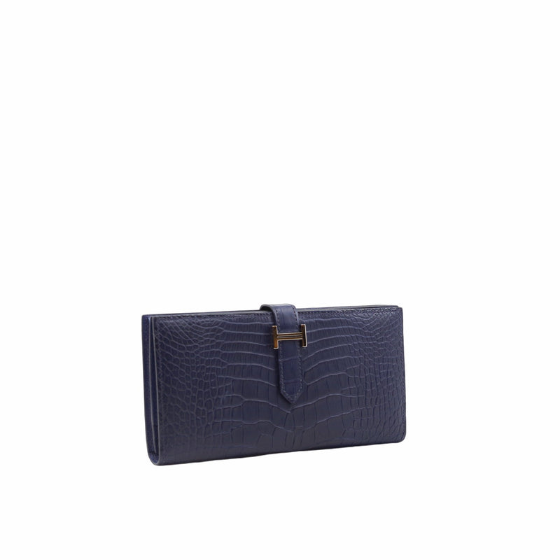 H bearn long wallet crocodile navy PHW