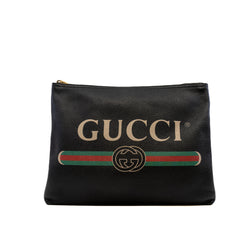 large gucci letter zip clutch in leather black