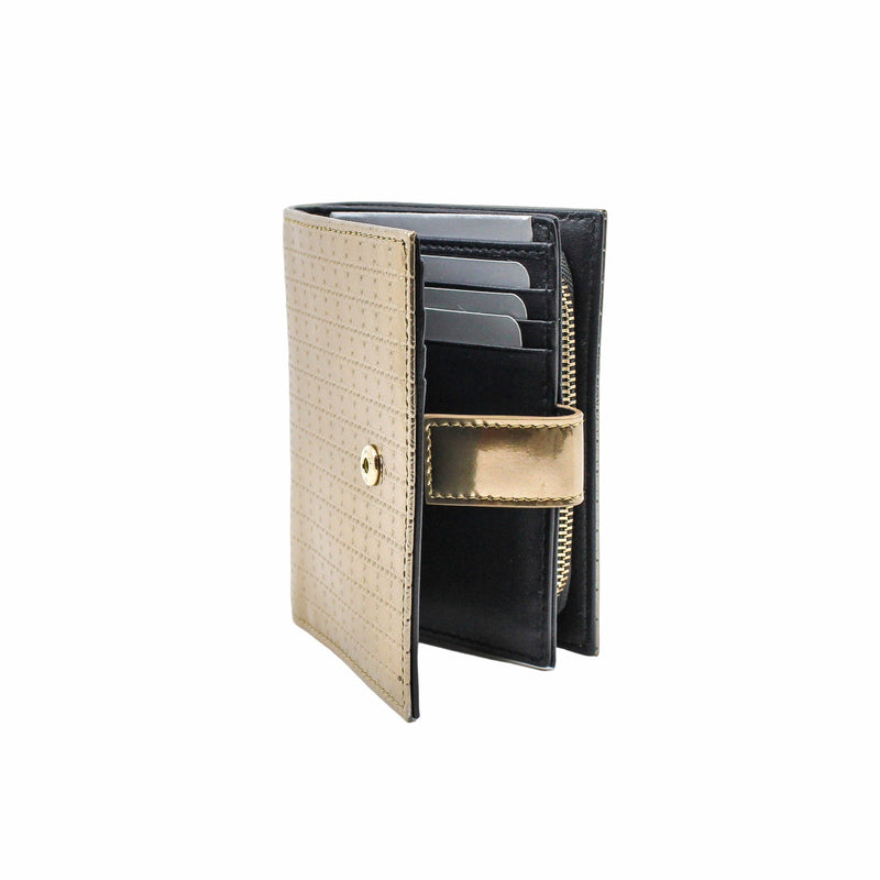 zip  compact wallet  gold patent - L'UXE LINK