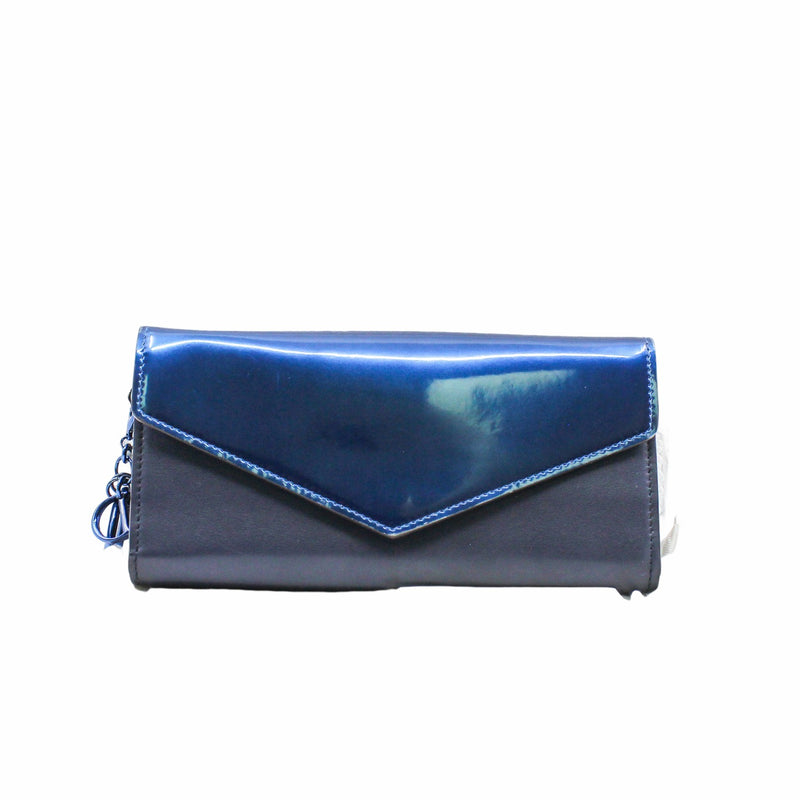 long flap wallet  patent leather blue phw
