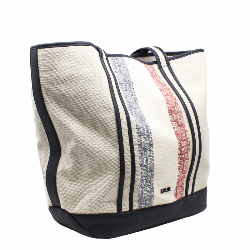 TOTE navy with beige fabric red line with strap - L'UXE LINK