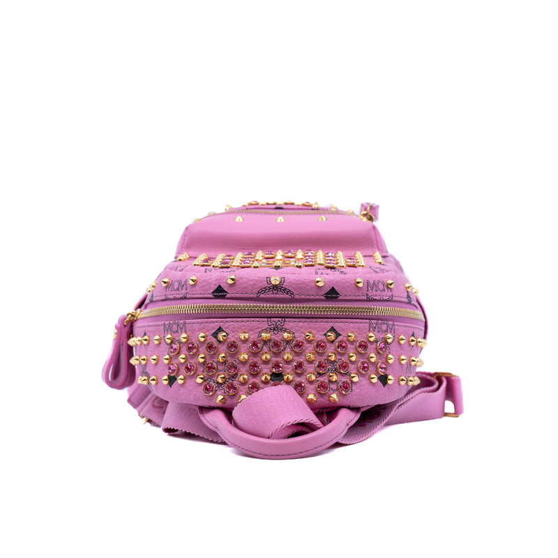 mini backpack with crystal/ studs in leather pink ghw - L'UXE LINK