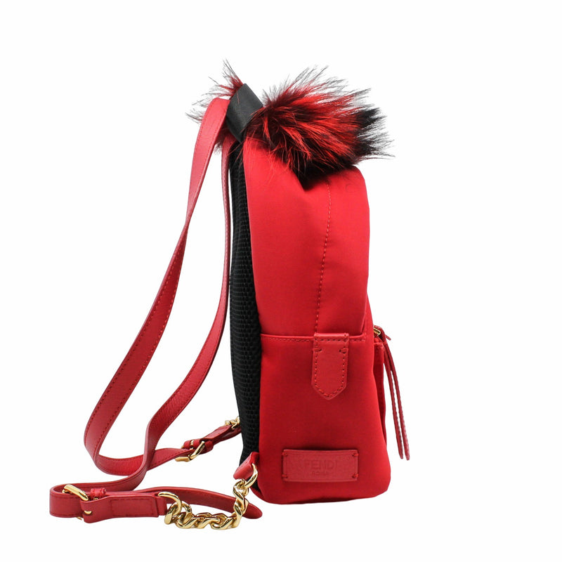 Monster Backpack   Mini  Nylon with Leather and Fur Red GHW - L'UXE LINK