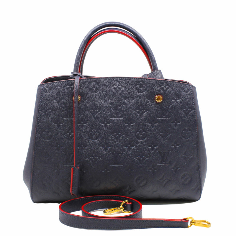 montaigne tote medium leather navy ghw - L'UXE LINK
