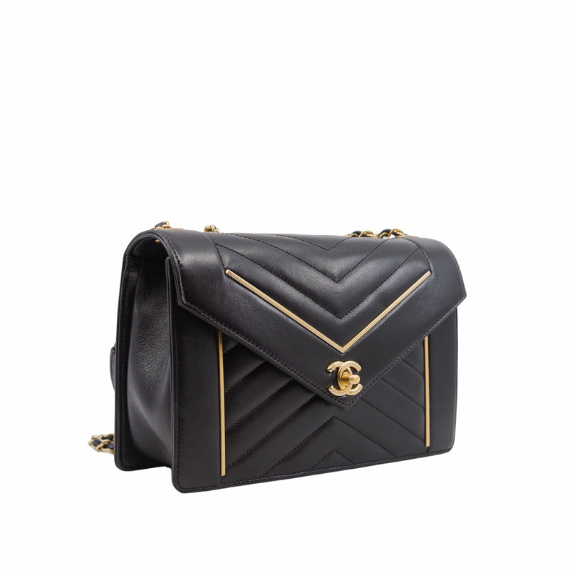 flap bag lamb skin black V  ghw seri24 - L'UXE LINK