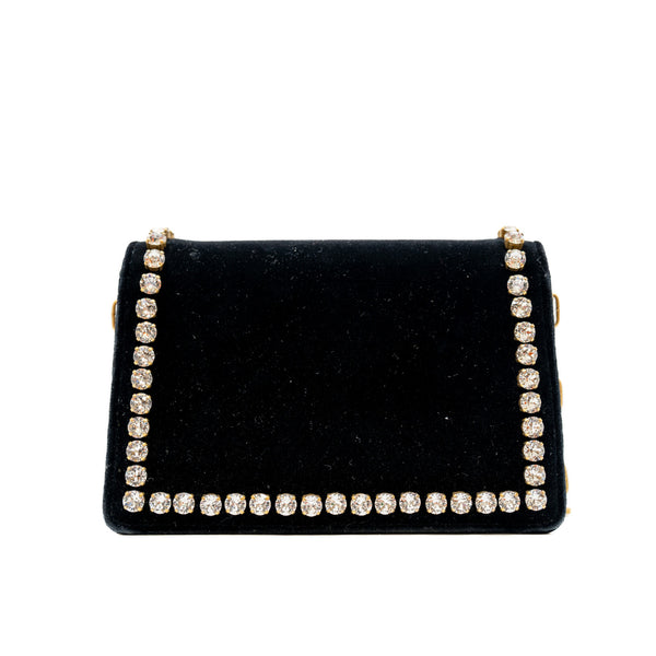mini Broadway Pearly Bee Shoulder Bag Crystal Embellished Velvet black - L'UXE LINK