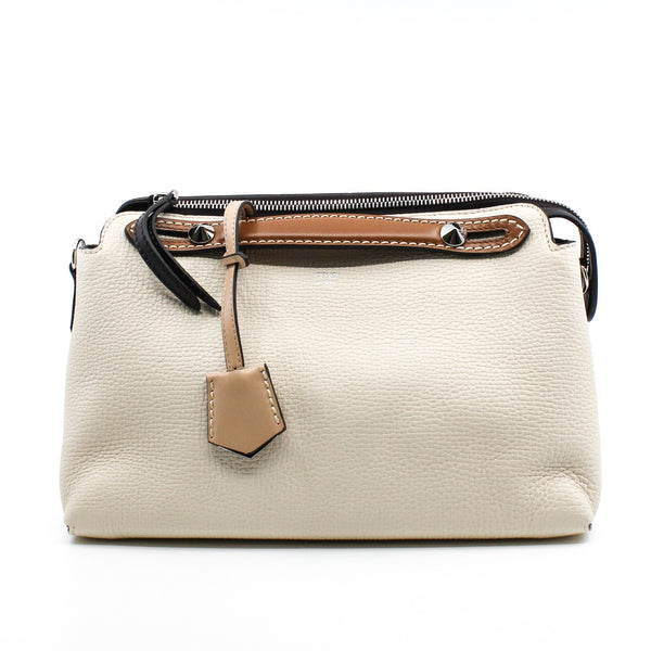 by the way milky white with brown handle fabric strap