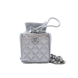 dice clutch with chain in leather silver phw - L'UXE LINK