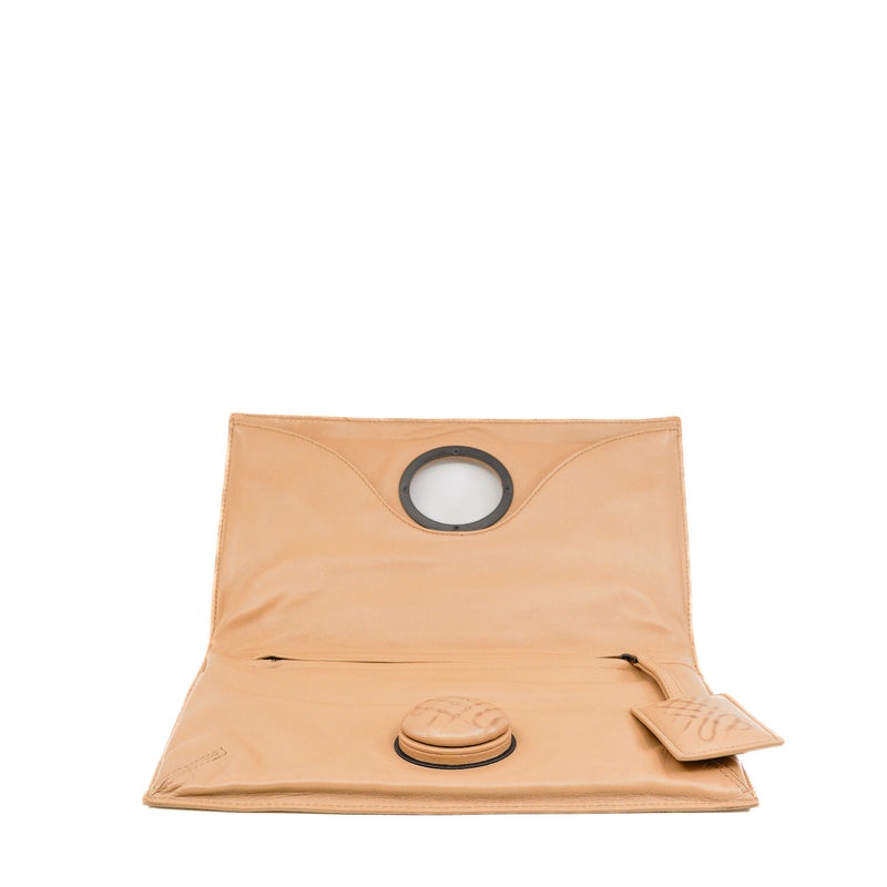 beige flap clutch