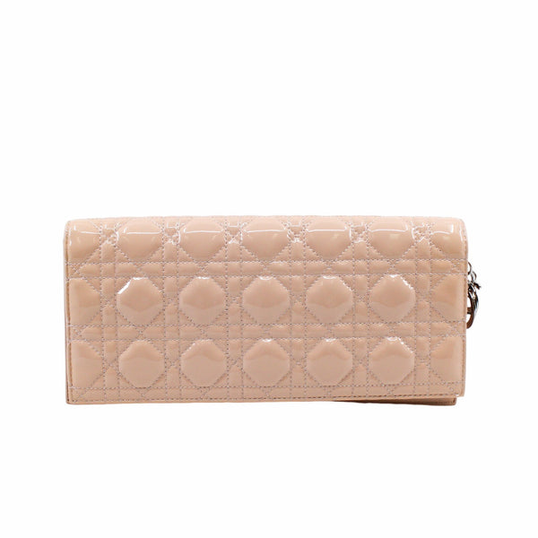 Dior Beige Quilted Cannage Patent Leather Lady Dior Chain Clutch PHW