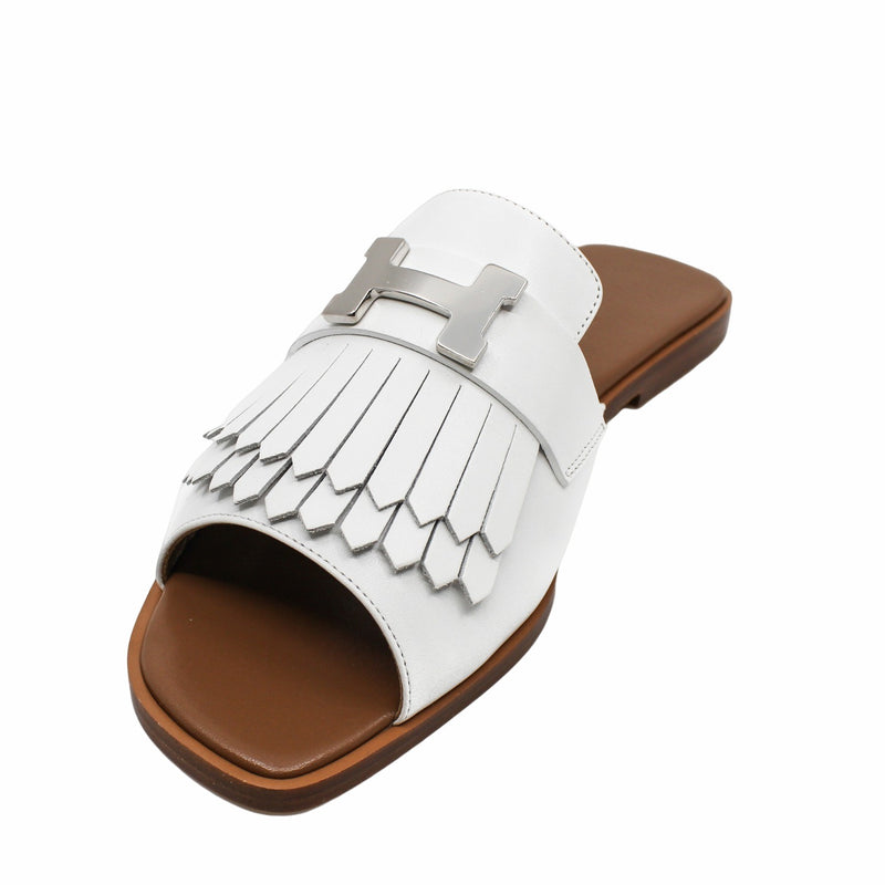 white silver H buckle open toe mules  #38 rrp1605 - L'UXE LINK