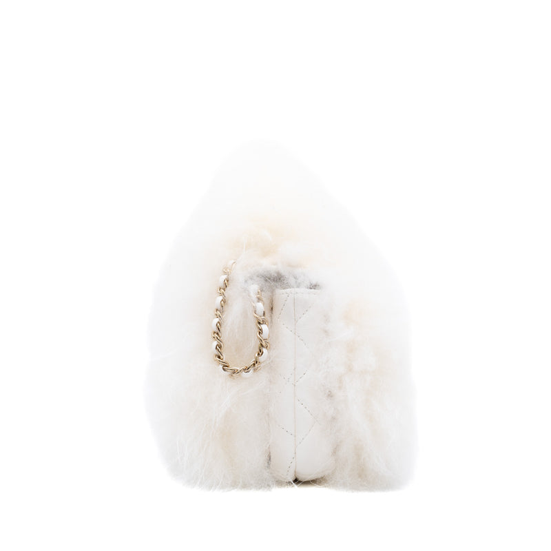 cf woc with top handle in fur/leather white ghw seri 26 - L'UXE LINK