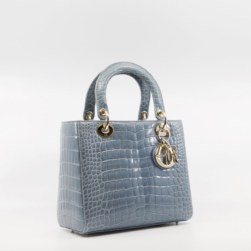 lady dior mini crocodile  blue
