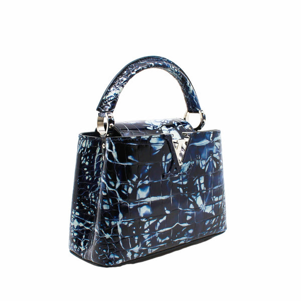 capucine mini alligator in navy white phw