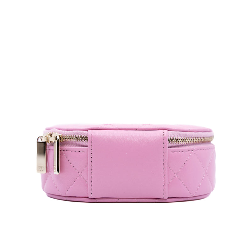 oval top handle vanity case in leather pink ghw  seri 32 - L'UXE LINK