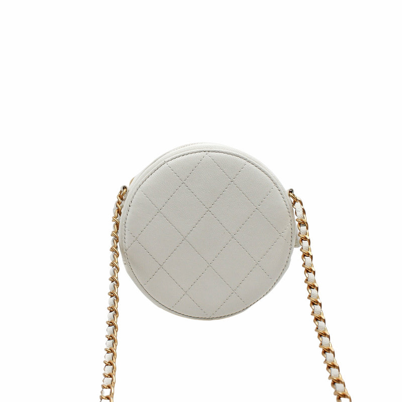 mini around purse vanity chain bag wit pearl in lambskin white ghw seri 28 - L'UXE LINK
