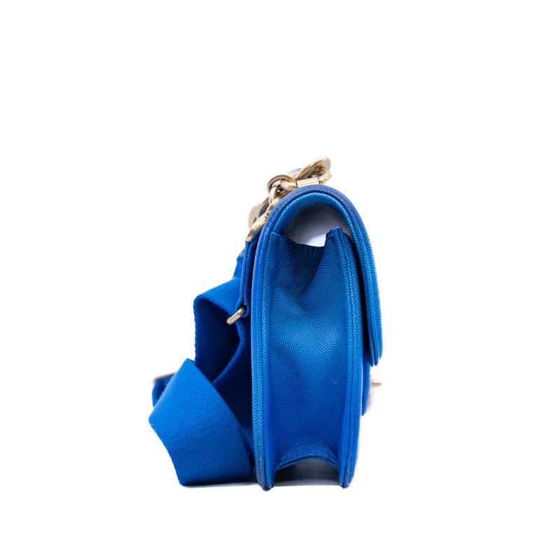 medium flap bag with color chian in caviar bright blue mix ghw seri 27 - L'UXE LINK