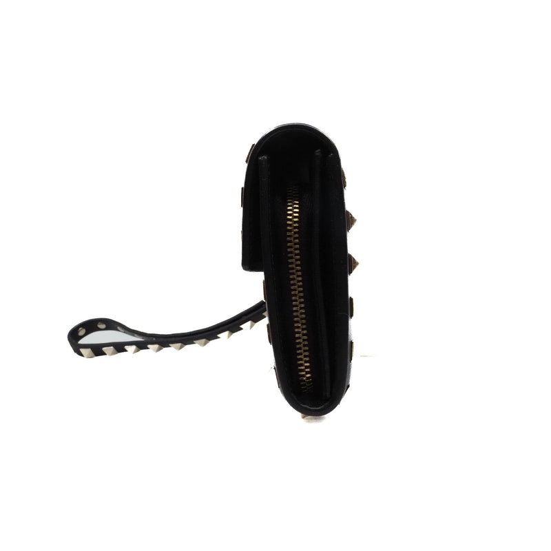 long flap wallet with studs handle in leather black - L'UXE LINK
