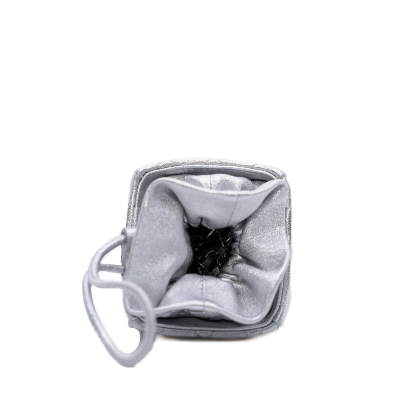 dice clutch with chain in leather silver phw - L'UXE LINK