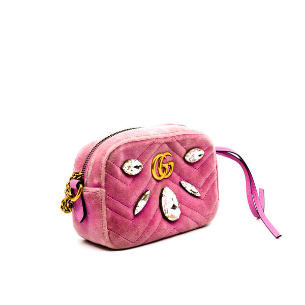 small camera bag with crystal in velvet pink
