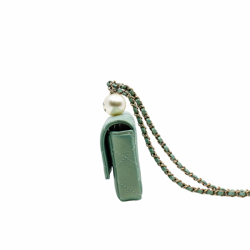 glitting blue card holder with chain pearl phw - L'UXE LINK