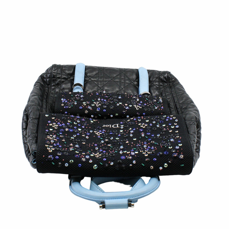 CHRISTIAN DIOR 2016 NAVY BLUE CANNAGE LEATHER/SEQUIN EMBELLISHED MESH 'STARDUST' BACKPACK - L'UXE LINK