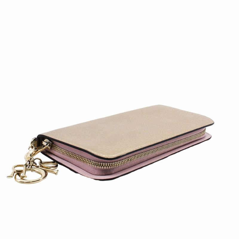 long wallet gold zip with pink phw