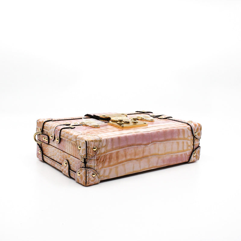 petite malle crocodile pink with gold glittering ghw