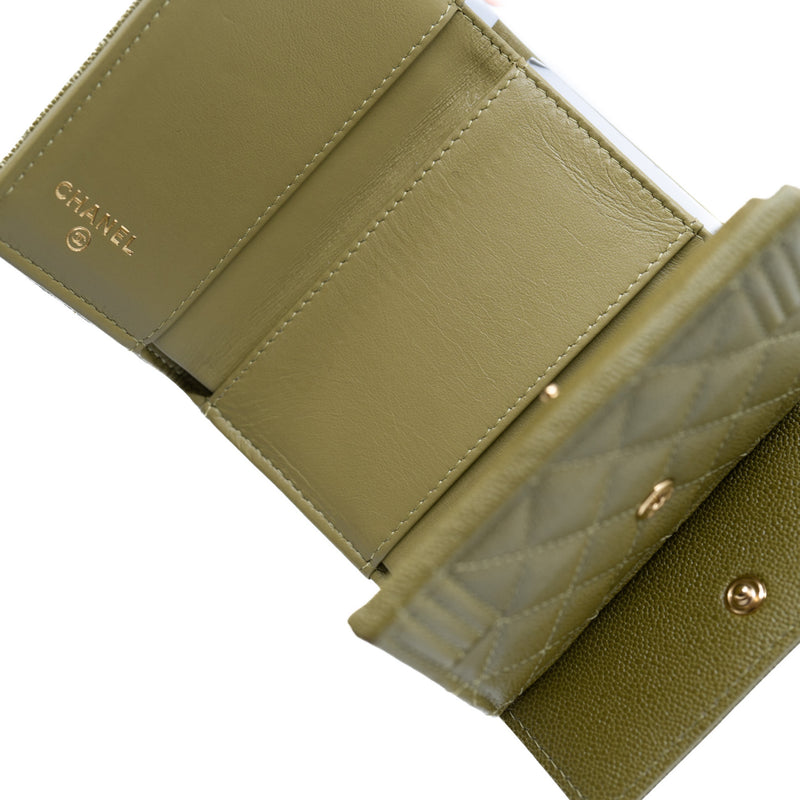 leboy tri-fold lcompact wallet in caviar grass green ghw #NE - L'UXE LINK
