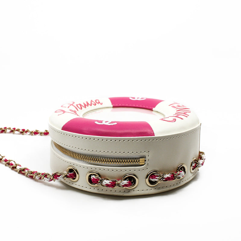 life ring bag white mix pink cc logo lambskin mix transparency pvc light ghw seri 26 - L'UXE LINK