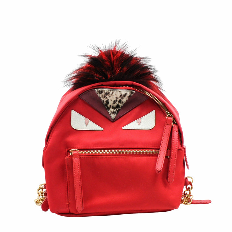 Monster Backpack   Mini  Nylon with Leather and Fur Red GHW