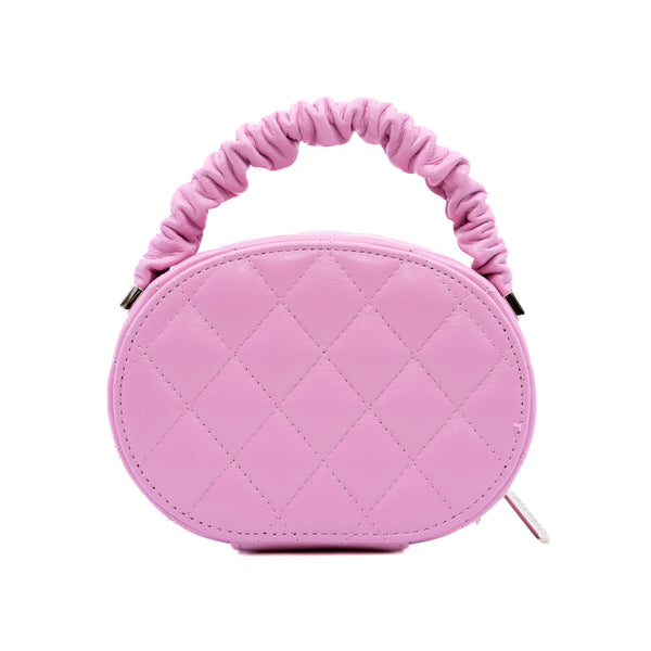 oval top handle vanity case in leather pink ghw  seri 32