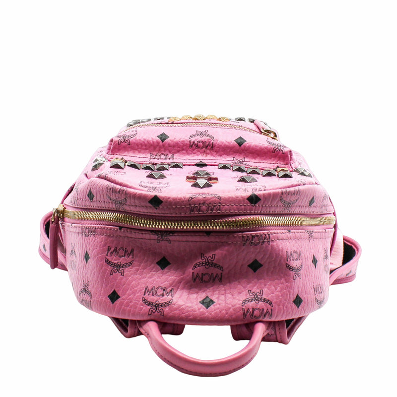METALLIC VISETOS STUDDED SMALL DUAL STARK BACKPACKL PINK  GHW - L'UXE LINK