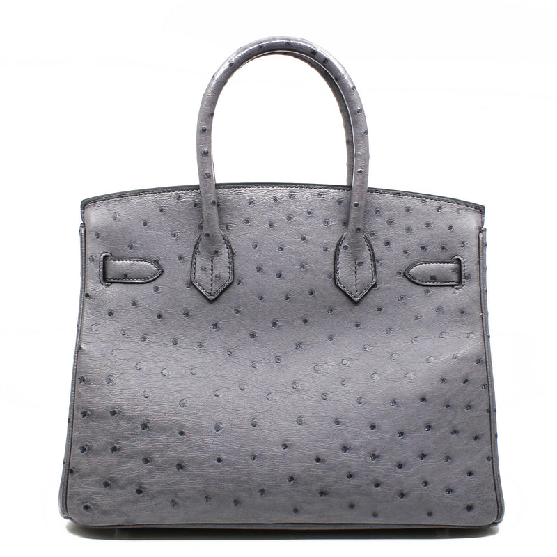 birkin 30 grey ostrich PHW x stamp