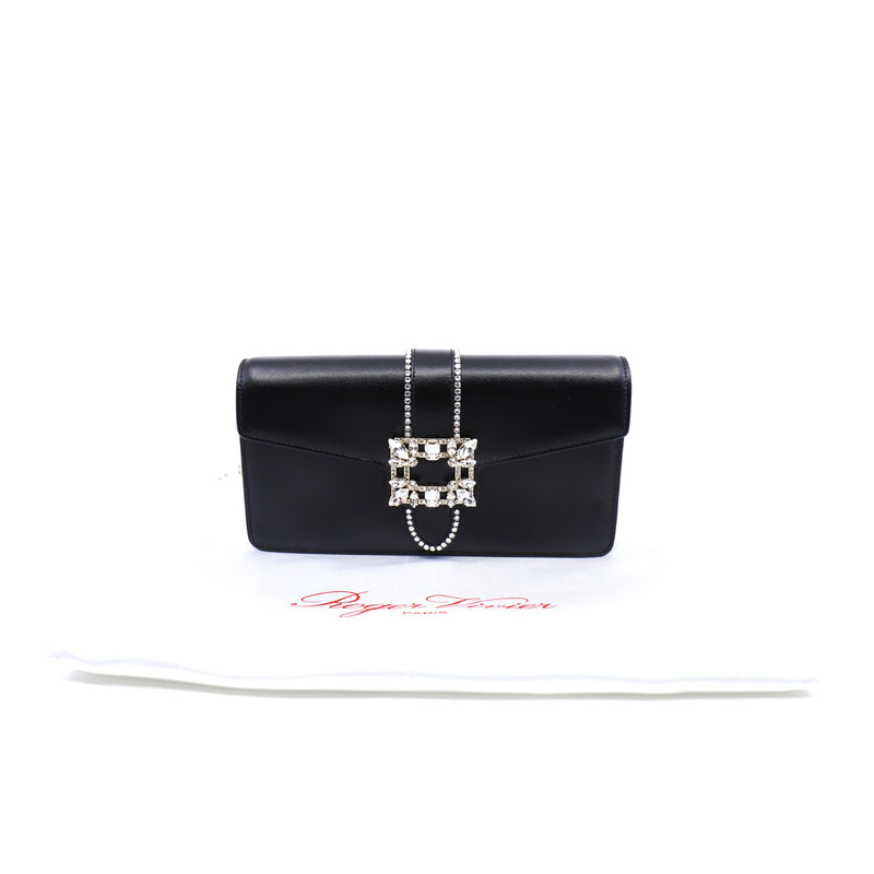strass buckle flap crossbody bag in leather black - L'UXE LINK