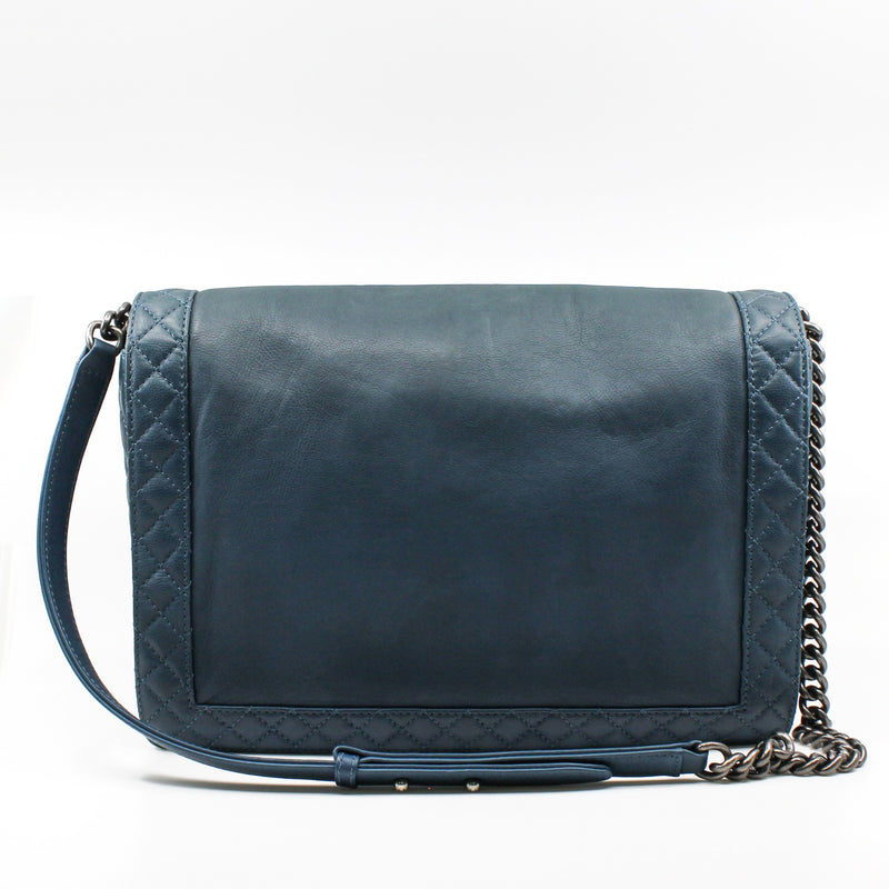 Maxi Boy Chanel Chain Shoulder Bag  Calf Leather Blue PHW