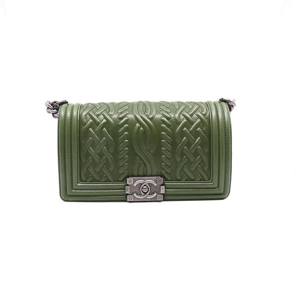 leboy mm in knots  leather green ruthenium seri 18 - L'UXE LINK