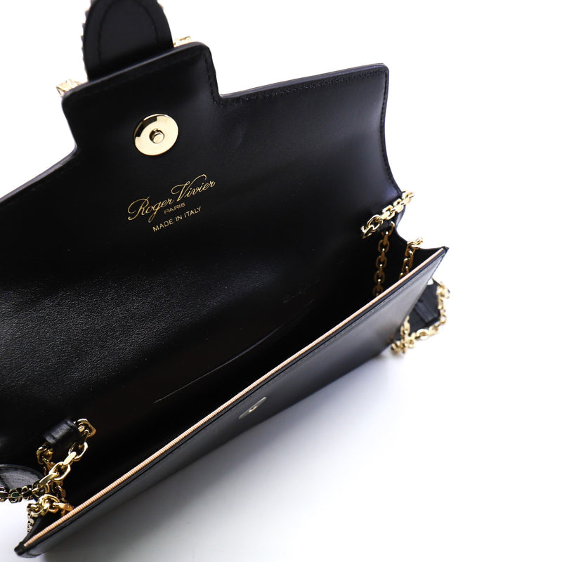 strass buckle flap crossbody bag in leather black - L'UXE LINK