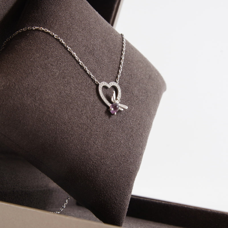 18k wg diamond with purple bee necklace