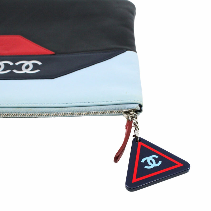 16P Airline Pouch /Clutch Lambskin Leather  Blue Red Black CC Logos PHW