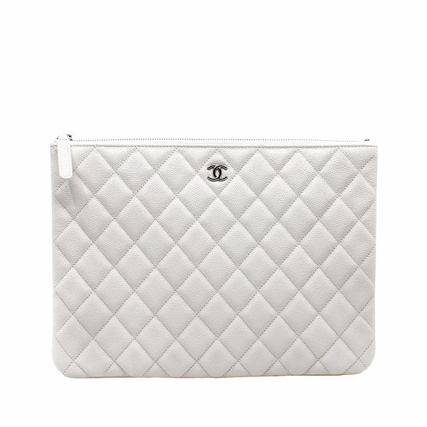 zip clutch in white caviar phw seri 30 - L'UXE LINK